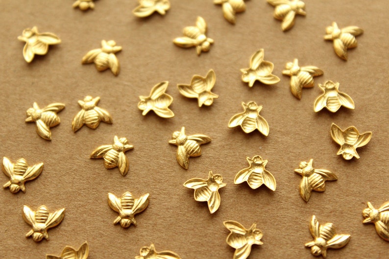 12 pc. Tiny Gold Plated Brass Bees: 7mm by 6mm made in USA GLD-001 image 2