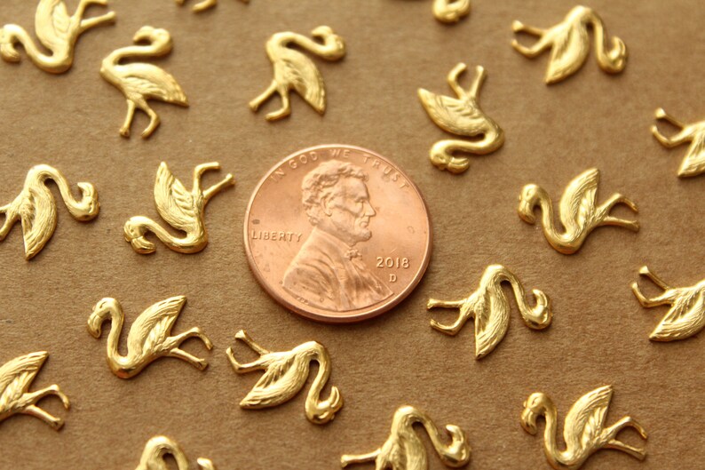 12 pc. Small Gold Plated Brass Flamingo Stampings: 13mm by 10mm made in USA GLD-012 image 4