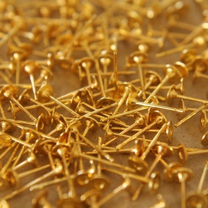 100 pc. Gold plated earring posts, 4mm pad FI-006 image 2