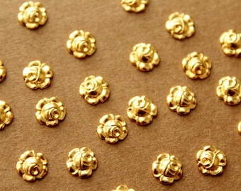 10 pc. Tiny Gold Plated Brass Roses: 7mm diameter - made in USA | GLD-040