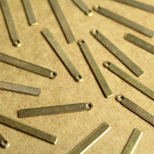 14 pc. Antique Brass Plated Thin Rectangular Drops: 22.5mm by 2.5mm - made in USA - narrow stamping blank blanks bar bars with loop | AB-248