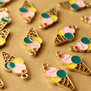 6 pc. Enameled Three Scoop Ice Cream Cone Charms, 25mm x 12mm MIS-228 image 2