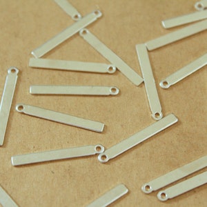 14 pc. Silver Plated Brass Thin Rectangular Drops: 22.5mm by 2.5mm - made in USA - narrow stamping blank blanks, bar bars with loop | SI-254