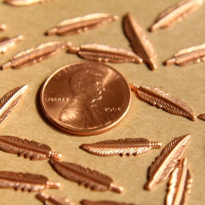 10 pc. Tiny Raw Copper Feathers: 16.5mm by 4.5mm made in USA RB-483 image 4