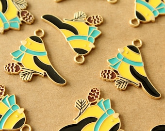 5 pc. Enameled Yellow Bird with Scarf Charms, 25mm x 23mm | MIS-426