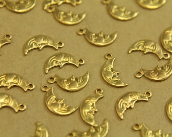 8 pc. Raw Brass Man in the Moon Charms: 13mm by 6mm - made in USA | RB-435