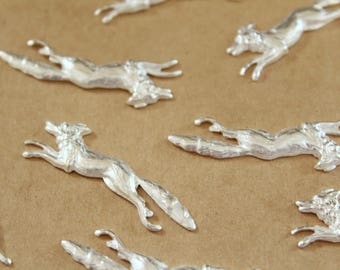 3 pc. Silver Plated Brass Running Foxes: 37mm by 14mm - made in USA | SI-152