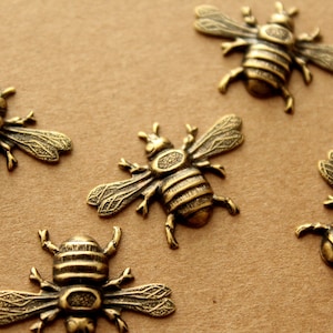 2 pc. Medium Antique Brass Plated Queen Bees: 26mm by 16mm - made in USA | AB-112