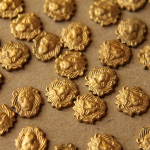 10 pc. Small Raw Brass Lion Heads: 8mm by 8mm - made in USA * Also available in 50 piece * | RB-040