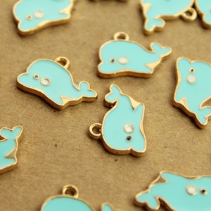 10 pc. Blue Dolphin Charms - Blue and Gold Enameled, 19mm x 13mm x 2mm | MIS-212