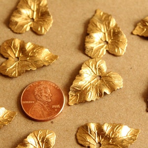 8 pc. Medium Raw Brass Ivy Leaves: 20mm by 27mm made in USA RB-1012 image 4