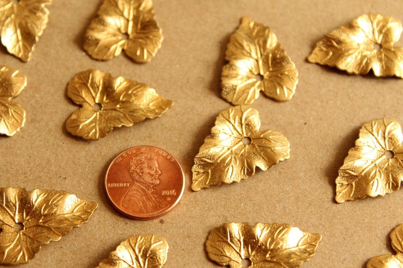 8 pc. Medium Raw Brass Ivy Leaves: 20mm by 27mm made in USA RB-1012 image 4