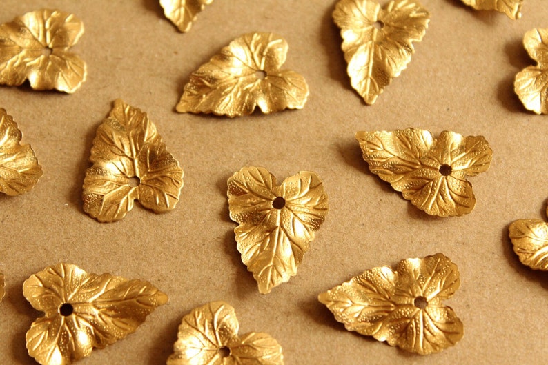 8 pc. Medium Raw Brass Ivy Leaves: 20mm by 27mm made in USA RB-1012 image 2