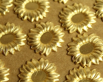 3 pc. Raw Brass Sunflowers: 25mm by 23.5mm- made in USA | RB-1280