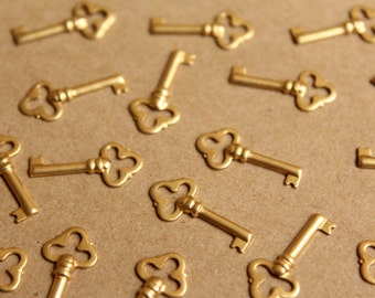 16 pc. Raw Brass Key Charms: 19.5mm by 9mm - made in USA | RB-897