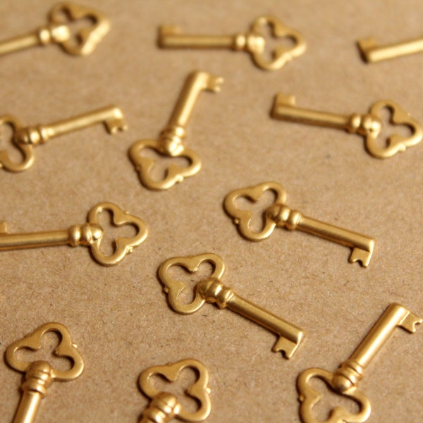 16 pc. Raw Brass Key Charms: 19.5mm by 9mm - made in USA | RB-897