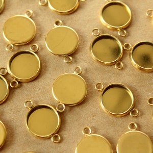 6 pc. Gold Plated Stainless Steel Round Cabochon Setting Connectors, 10mm Tray | FI-162*