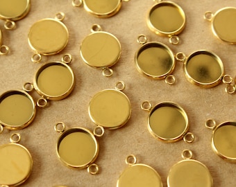 6 pc. Gold Plated Stainless Steel Round Cabochon Setting Connectors, 10mm Tray | FI-162*