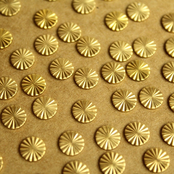 16 pc. Tiny Raw Brass Textured Circles with Starburst Design: 7.5mm diameter - made in USA | RB-1265