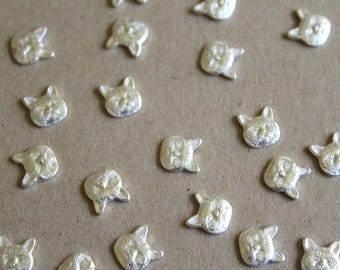 10 pc. Small Silver Plated Brass Cat Heads: 8mm by 8.5mm - made in USA | SI-004