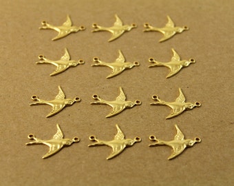 12 pc. Raw Brass 2 Loop Bird Connector Facing Right - made in USA  Sparrow Swallow Songbird Flying West Spring Summer Birds | RB-034-2