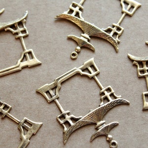 2 pc. Antique Brass Plated Pagoda Charms: 40mm by 33mm - made in USA | AB-083