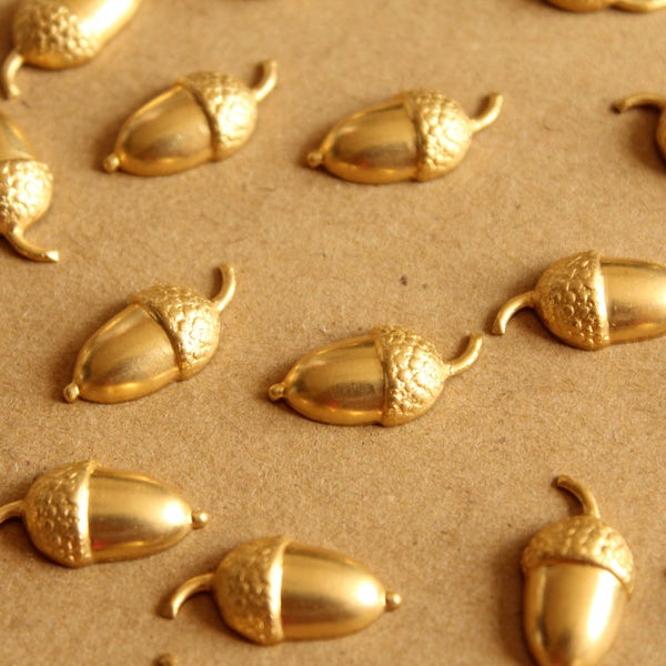 3 pc. Medium Raw Brass Acorn Stampings: 11mm by 23mm - made in USA | RB-1021
