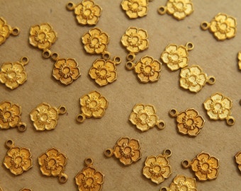 10 pc. Tiny Raw Brass Flower Charms: 11mm by 9mm - made in USA | RB-465