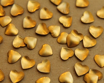 20 pc. Small Raw Brass Puffed Hearts: 7mm by 8mm - made in USA | RB-049