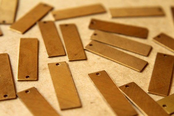 6 pc. Raw Brass Thin Rectangular Drops: 28mm by 8mm - made in USA | RB-536