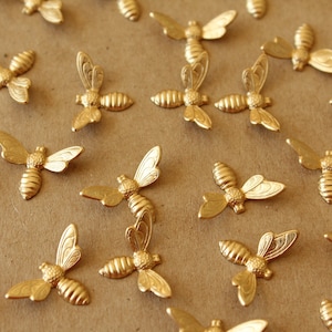 12 pc. Medium Raw Brass Flying Bees with Loop: 17mm by 10mm - made in USA | RB-1388