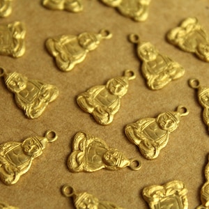 5 pc. Raw Brass Sitting Buddha Charms: 16mm by 10mm - made in USA | RB-1303