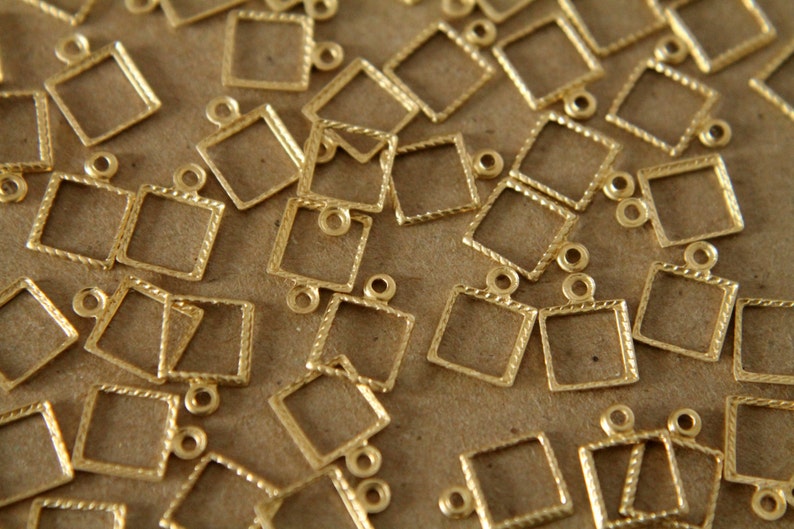 16 pc. Small Raw Brass Square Outline Charms: 9.5mm by 7.5mm made in USA RB-087 image 2