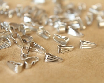 100 pc. Silver Plated Brass Pinch Bails: 9mm by 3mm | FI-133