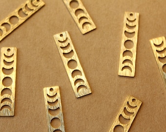4 pc. Brass Moon Phase Brushed Rectangle Tag Charms: 30mm by 7mm | MIS-447