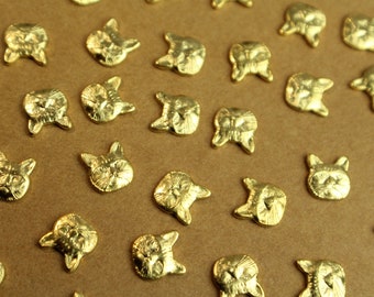 8 pc. Small Gold Plated Brass Cat Heads: 8mm by 8.5mm - made in USA | GLD-127