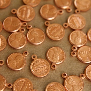 5 pc. Raw Copper Penny Charms - 13mm by 10mm - made in USA | RB-256
