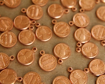 6 pc. Raw Copper Penny Charms - 13mm by 10mm - made in USA | RB-256