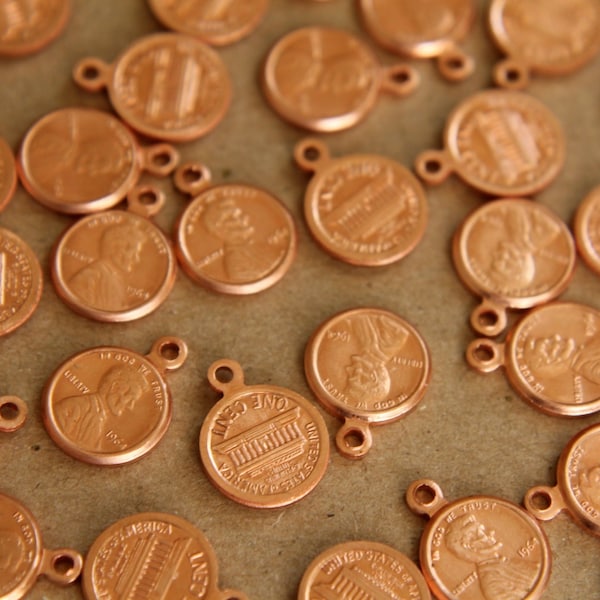 6 pc. Raw Copper Penny Charms - 13mm by 10mm - made in USA | RB-256