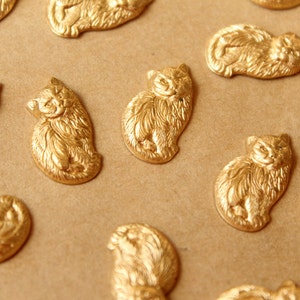 8 pc. Raw Brass Furry Cat Stampings: 12mm by 17mm - made in USA | RB-765