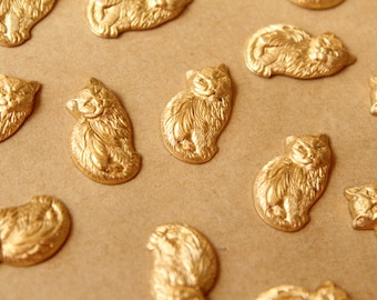 Lot de 6 estampages en laiton brut représentant des chats à fourrure : 12 mm x 17 mm – fabriqués aux États-Unis | RB-765