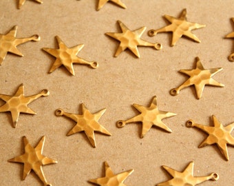 12 pc. Small Raw Brass Hammered Star Burst Charms: 18mm by 13mm - made in USA | RB-1132