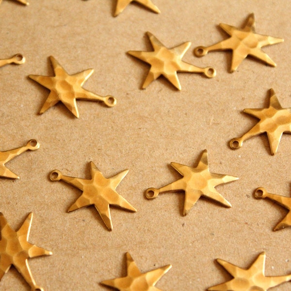 12 pc. Small Raw Brass Hammered Star Burst Charms: 18mm by 13mm - made in USA | RB-1132