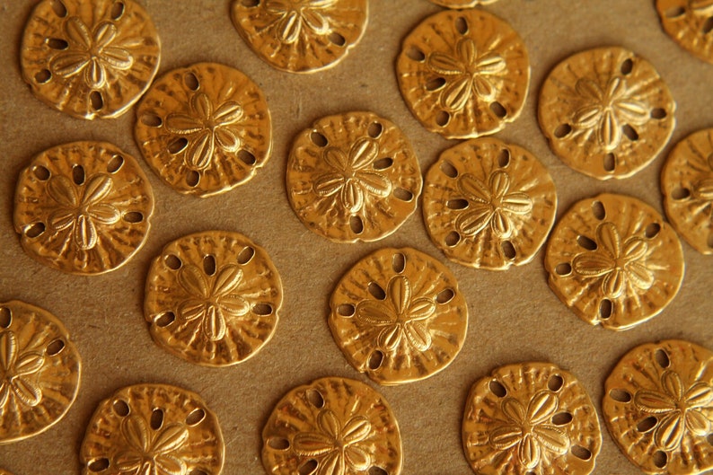 10 pc. Tiny Raw Brass Sand Dollars: 11mm by 11mm made in USA RB-024 image 3