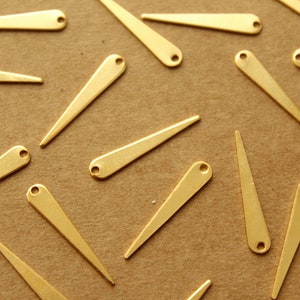 18 pc. Gold Plated Brass Narrow Spike Charms with One Hole: 19mm by 3.5mm made in USA GLD-017 image 1