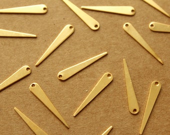 18 pc. Gold Plated Brass Narrow Spike Charms with One Hole: 19mm by 3.5mm - made in USA | GLD-017