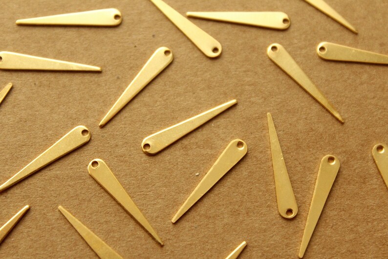 18 pc. Gold Plated Brass Narrow Spike Charms with One Hole: 19mm by 3.5mm made in USA GLD-017 image 1