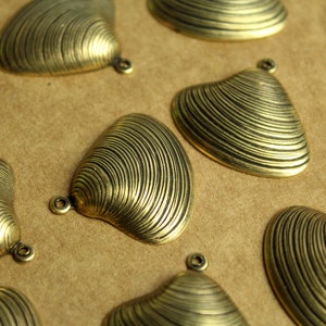 3 pc. Antique Brass Plated Seashell Pendants: 30mm by 29mm - made in USA | AB-215