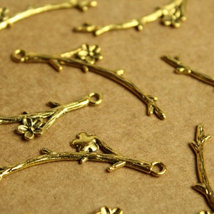 15 pc. Tibetan Style Flowering Branch Charms Pendants Antique Gold, 47mm x 9mm MIS-232 image 2