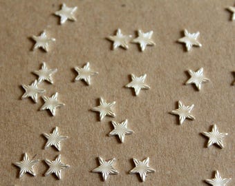 10 pc. Tiny Silver Plated Brass Textured Stars: 6.5mm diameter - made in USA | SI-109